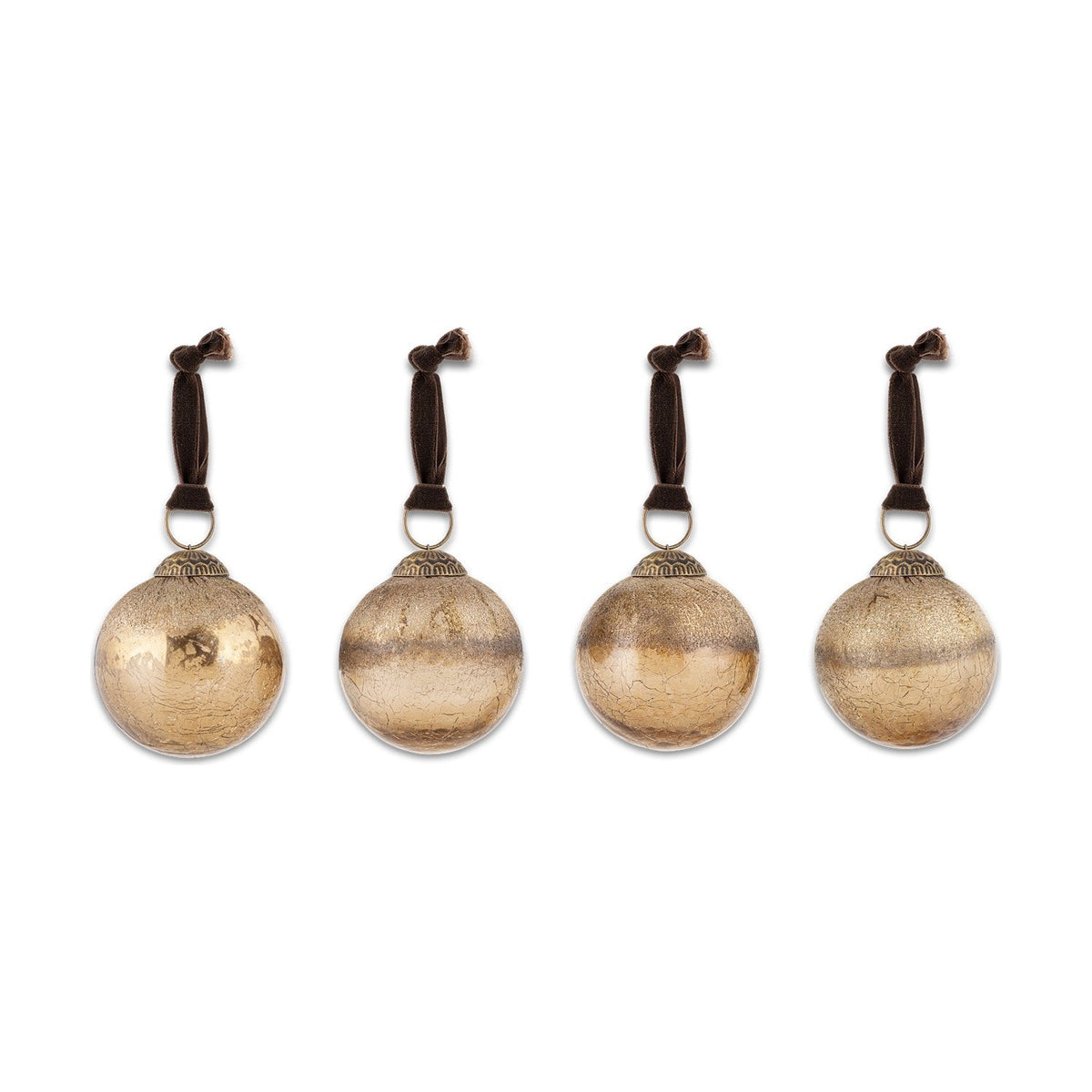 Konara Glass Baubles - Gold Crackle - Set of 4