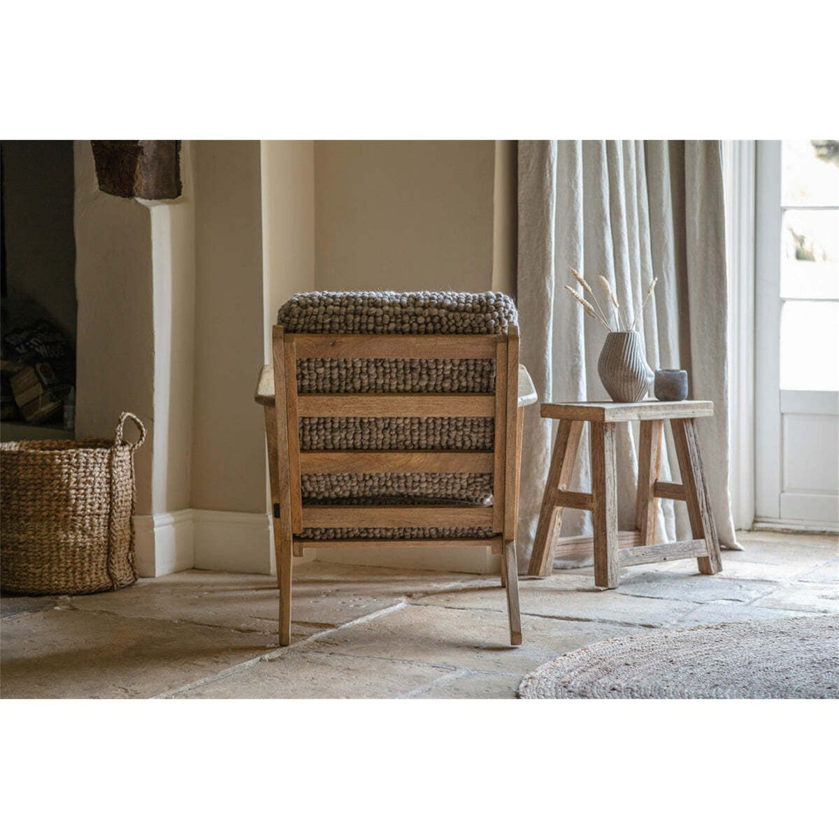 Keya Chunky Weave & Mango Wood Armchair - Natural