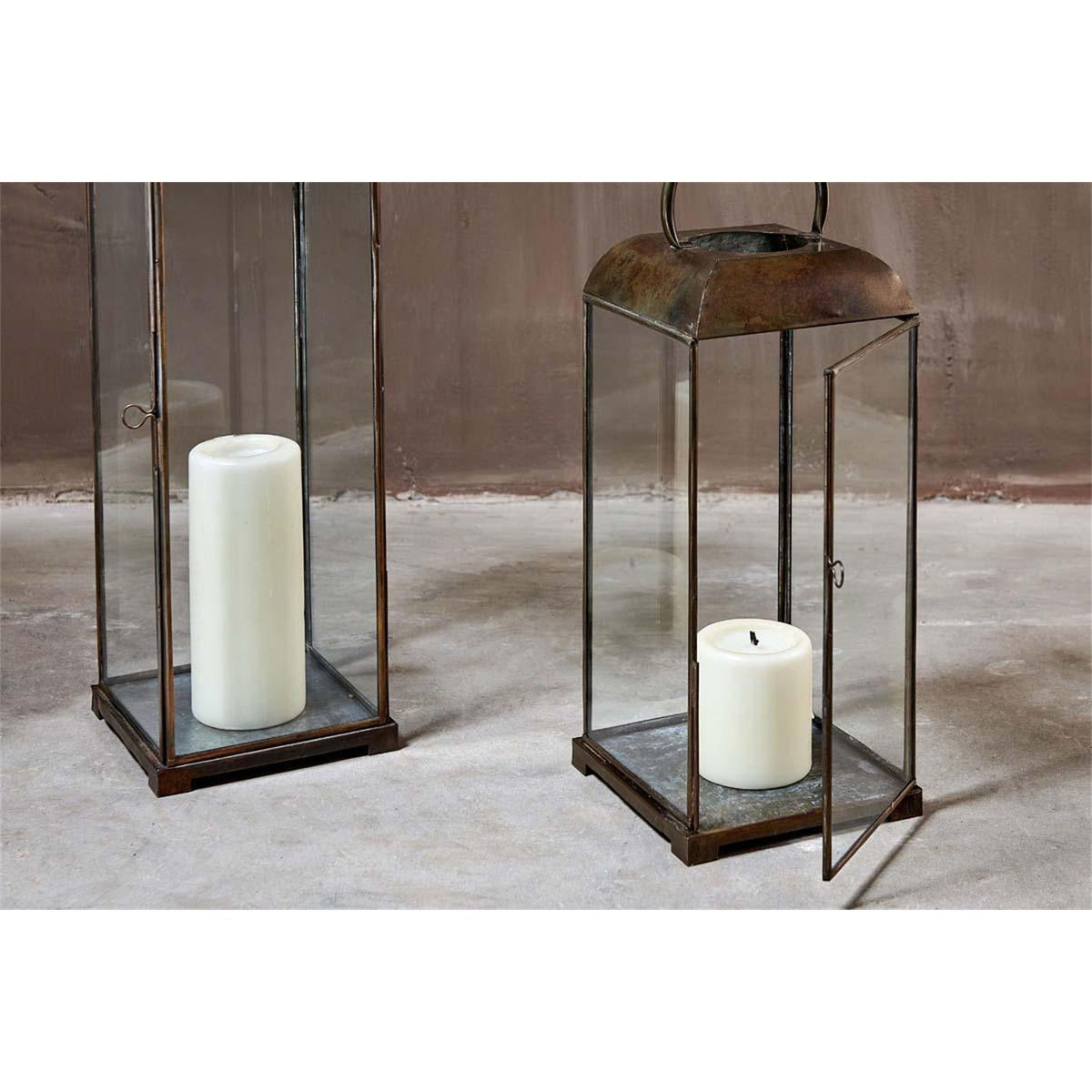 Kaso Small Glass Lantern - Aged Antique Brass