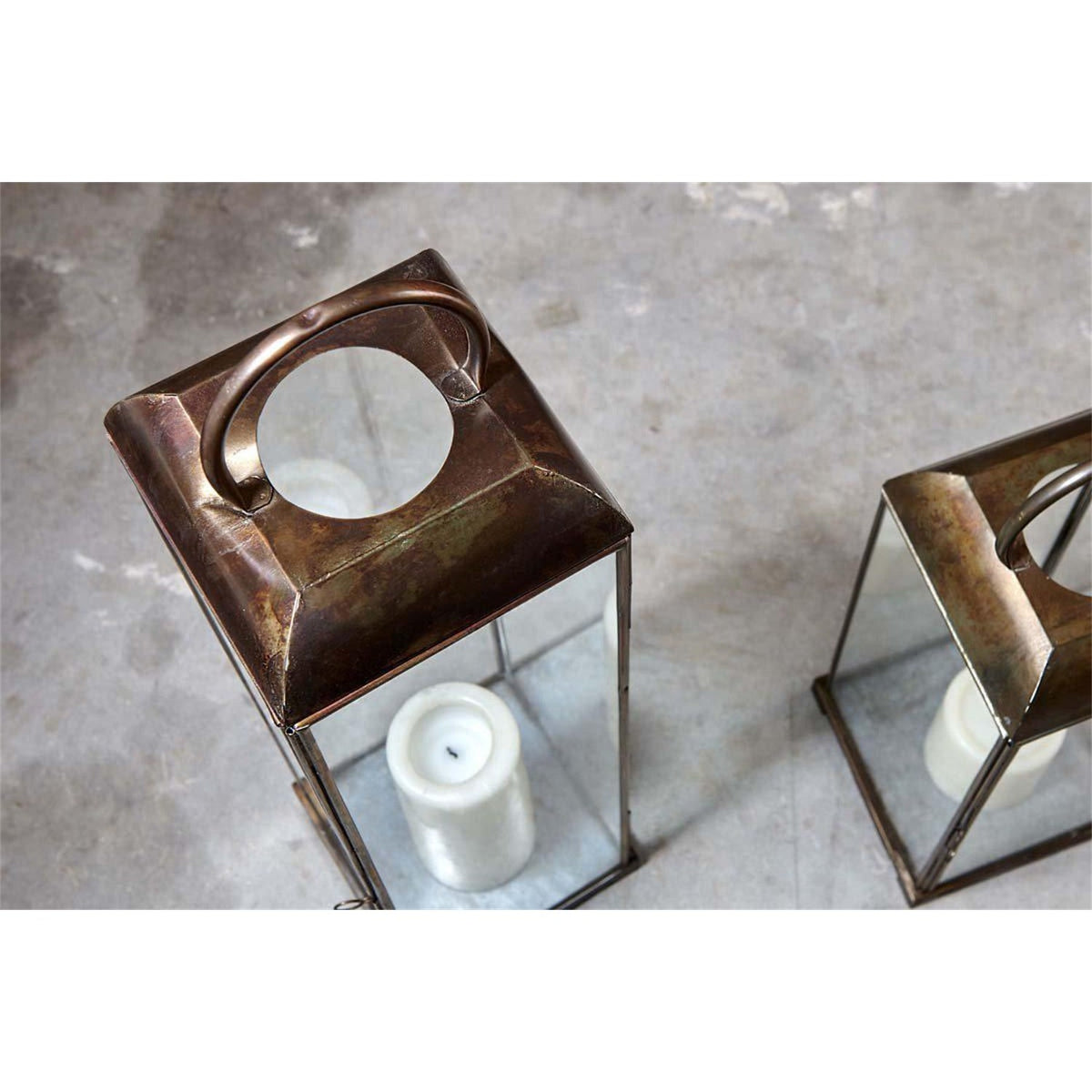 Kaso Small Glass Lantern - Aged Antique Brass
