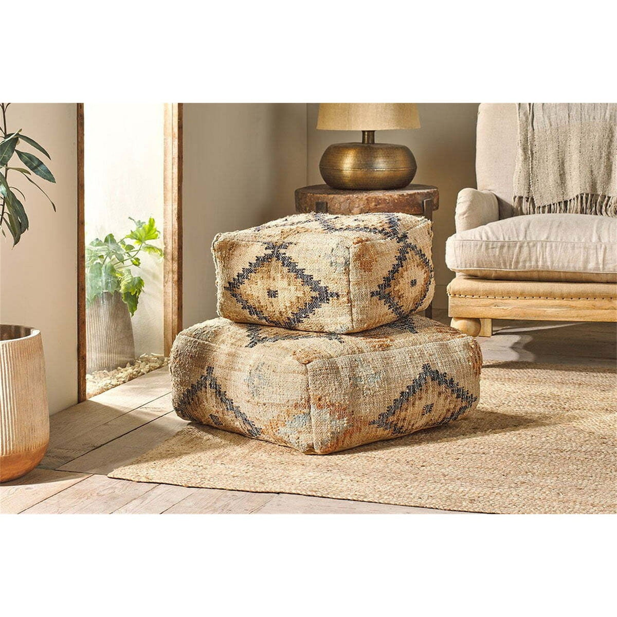 Kesu Hemp Kilim Pouffe - Natural