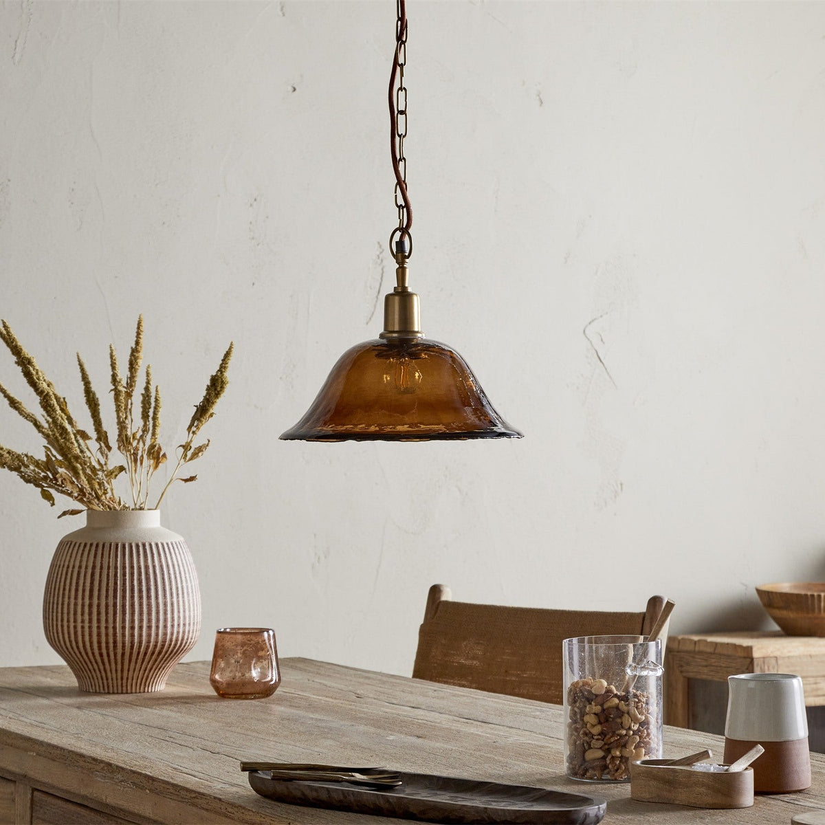 Keju Recycled Glass Pendant Light - Dark Amber