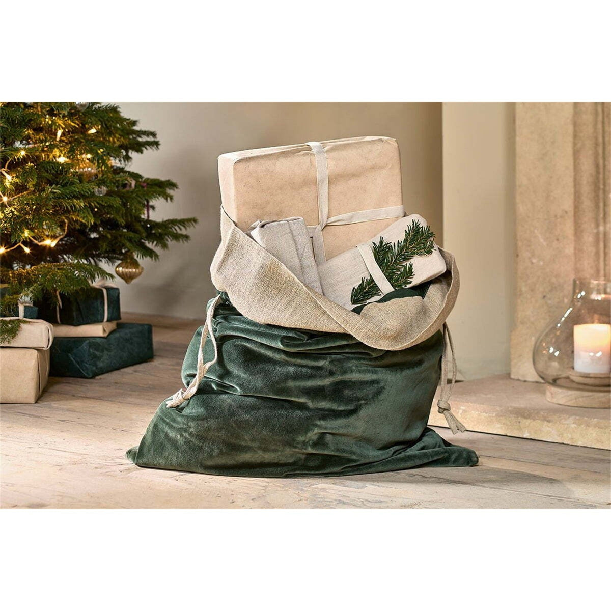 Karru Cotton Velvet Christmas Sack - Forest Green