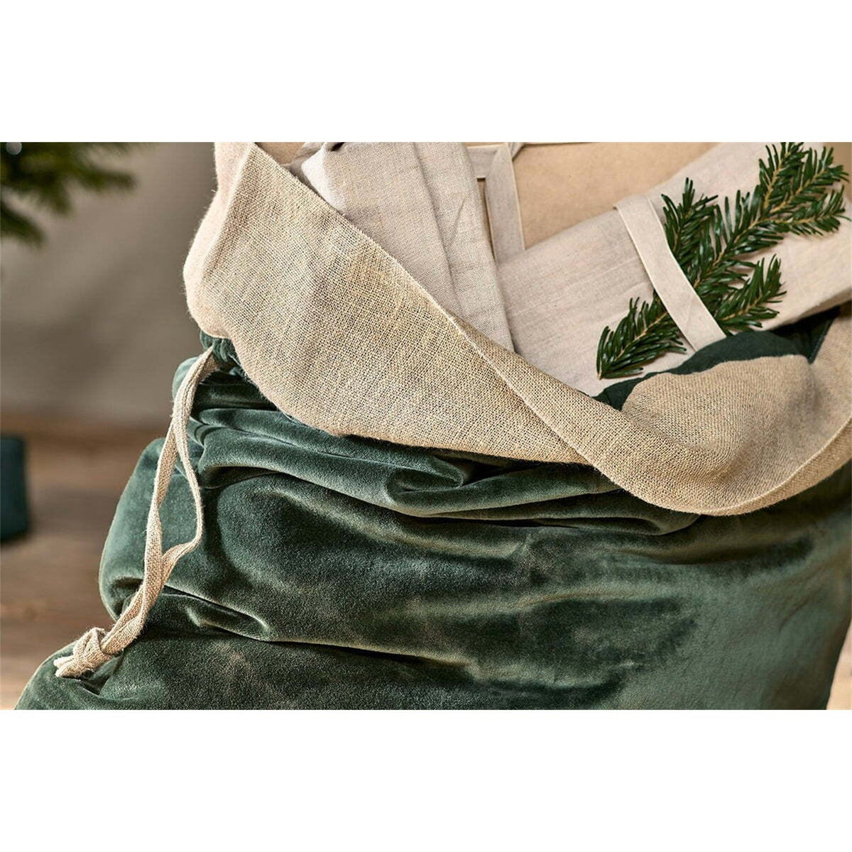 Karru Cotton Velvet Christmas Sack - Forest Green