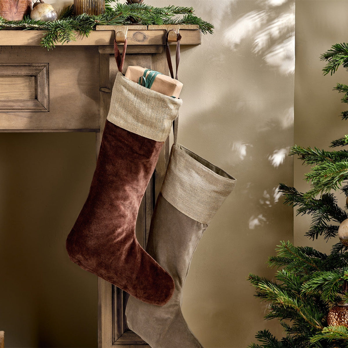 Karru Cotton Velvet Christmas Stocking - Rich Mocha