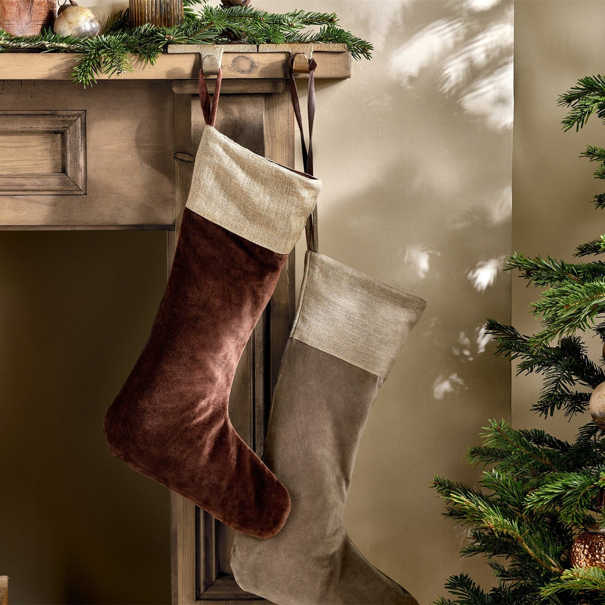 Karru Cotton Velvet Christmas Stocking - Rich Mocha