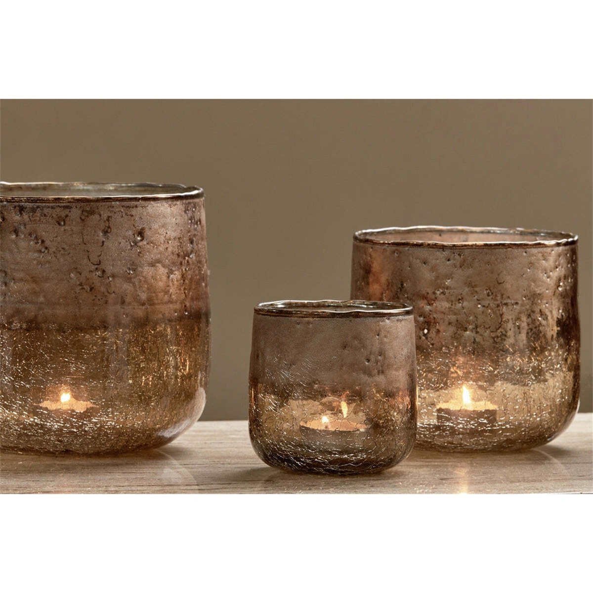 Konara Medium Glass Tealight Holder - Copper Smoke