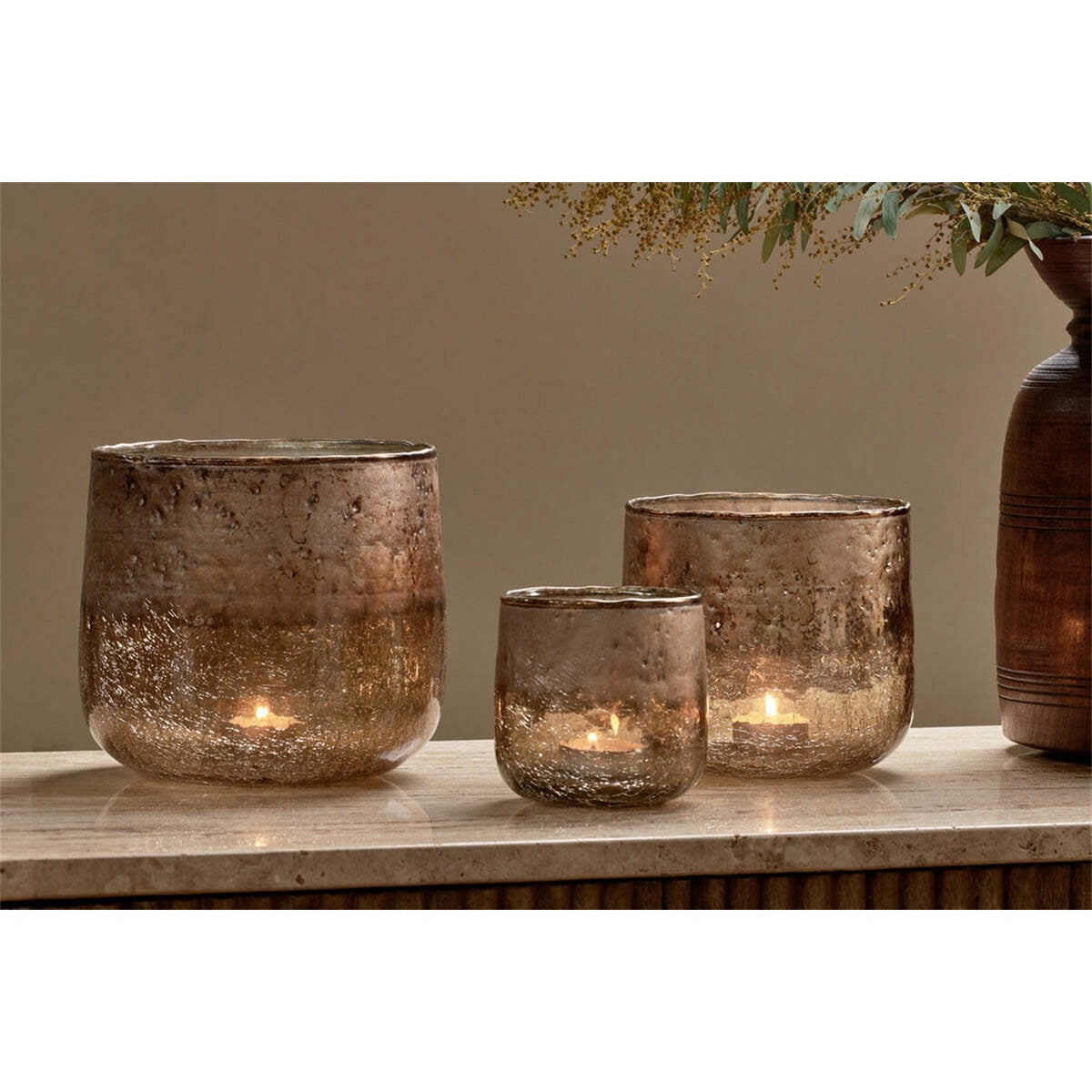 Konara Large Glass Tealight Holder - Copper Smoke