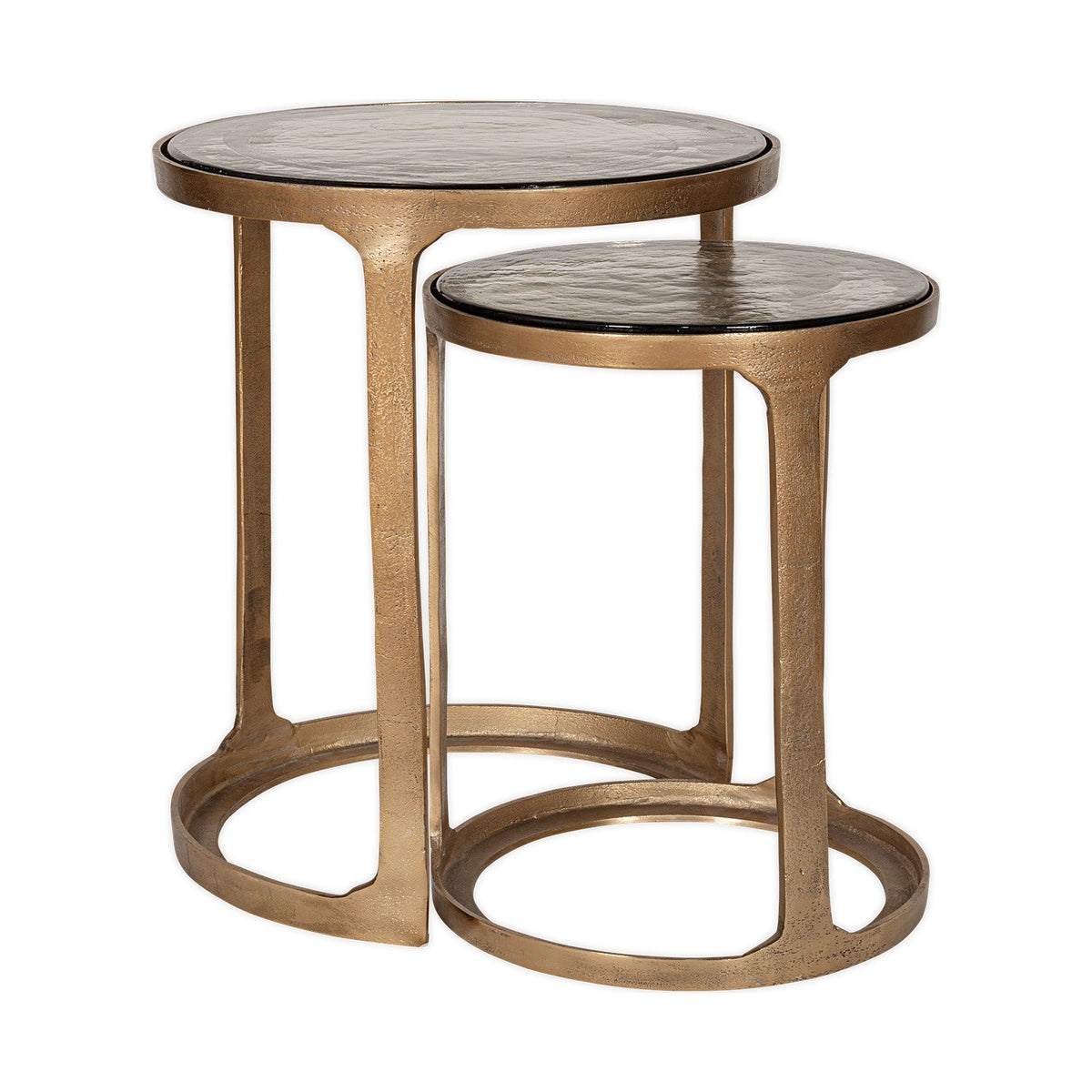Khidki Glass Top Nest of 2 Side Tables - Antique Brass