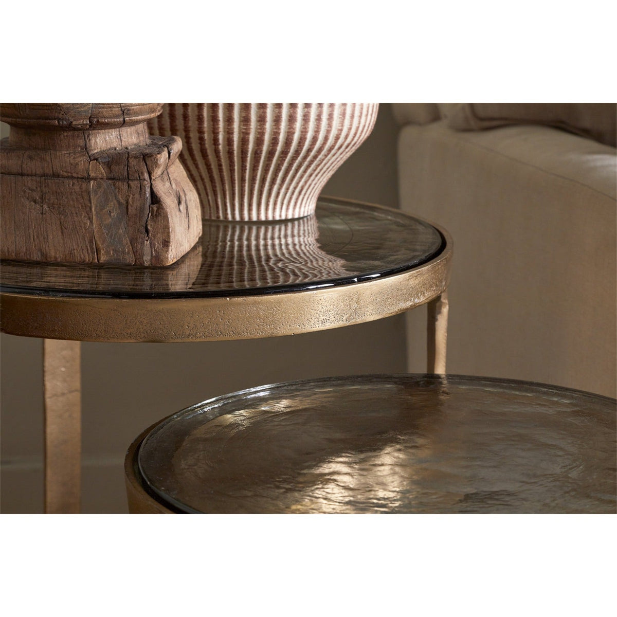 Khidki Glass Top Nest of 2 Side Tables - Antique Brass