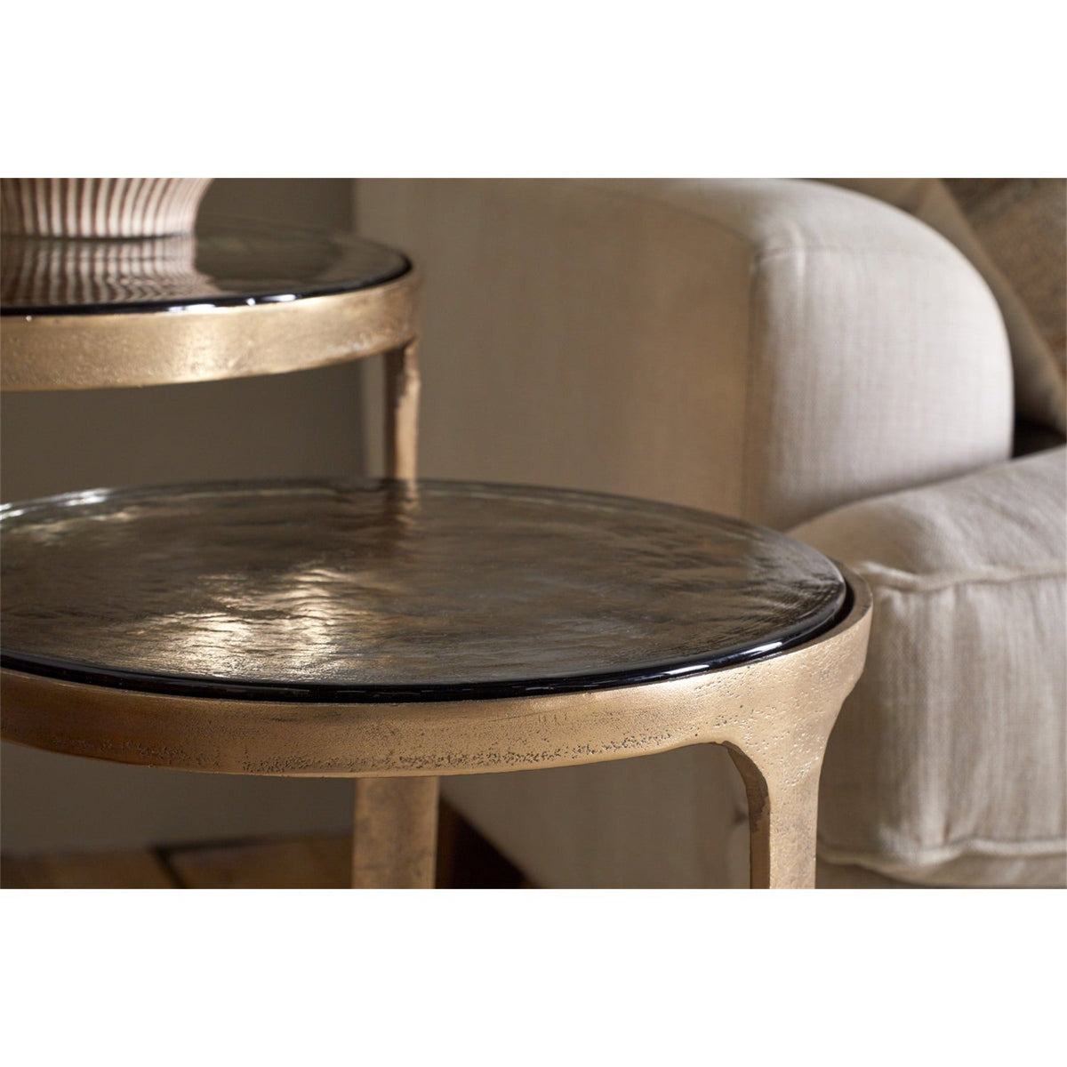 Khidki Glass Top Nest of 2 Side Tables - Antique Brass
