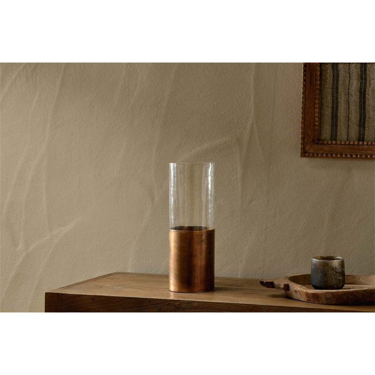 Khila Glass Vase - Clear & Antique Brass