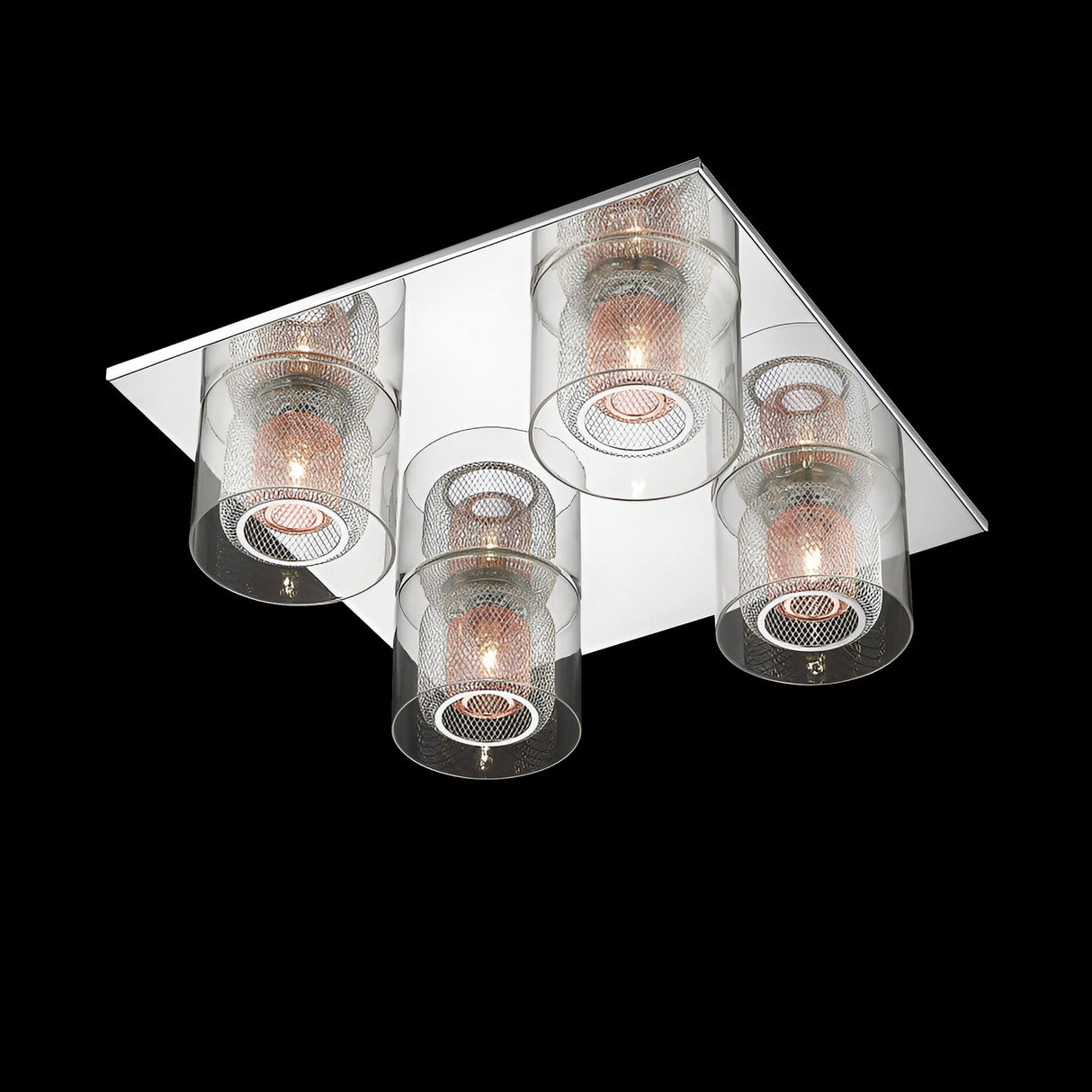 Laurin 4 Light Glass & Copper Mesh Flush Ceiling Light - Chrome
