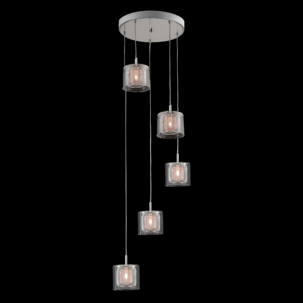 Laurin 5 Light Glass & Copper Mesh Cluster Pendant Light - Chrome