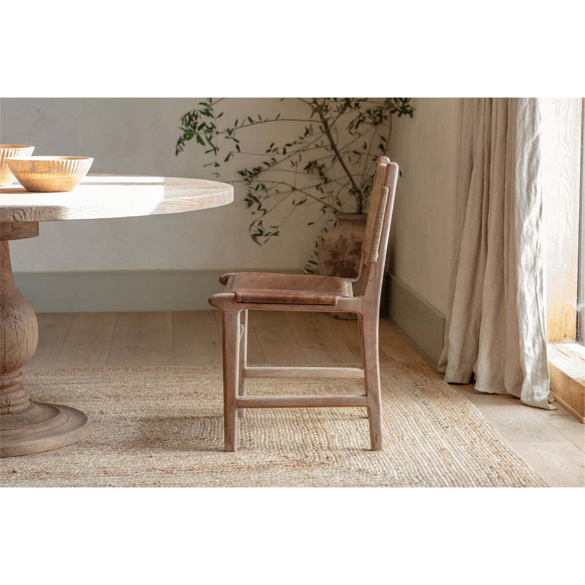 Nayan Leather & Jute Dining Chair - Tan