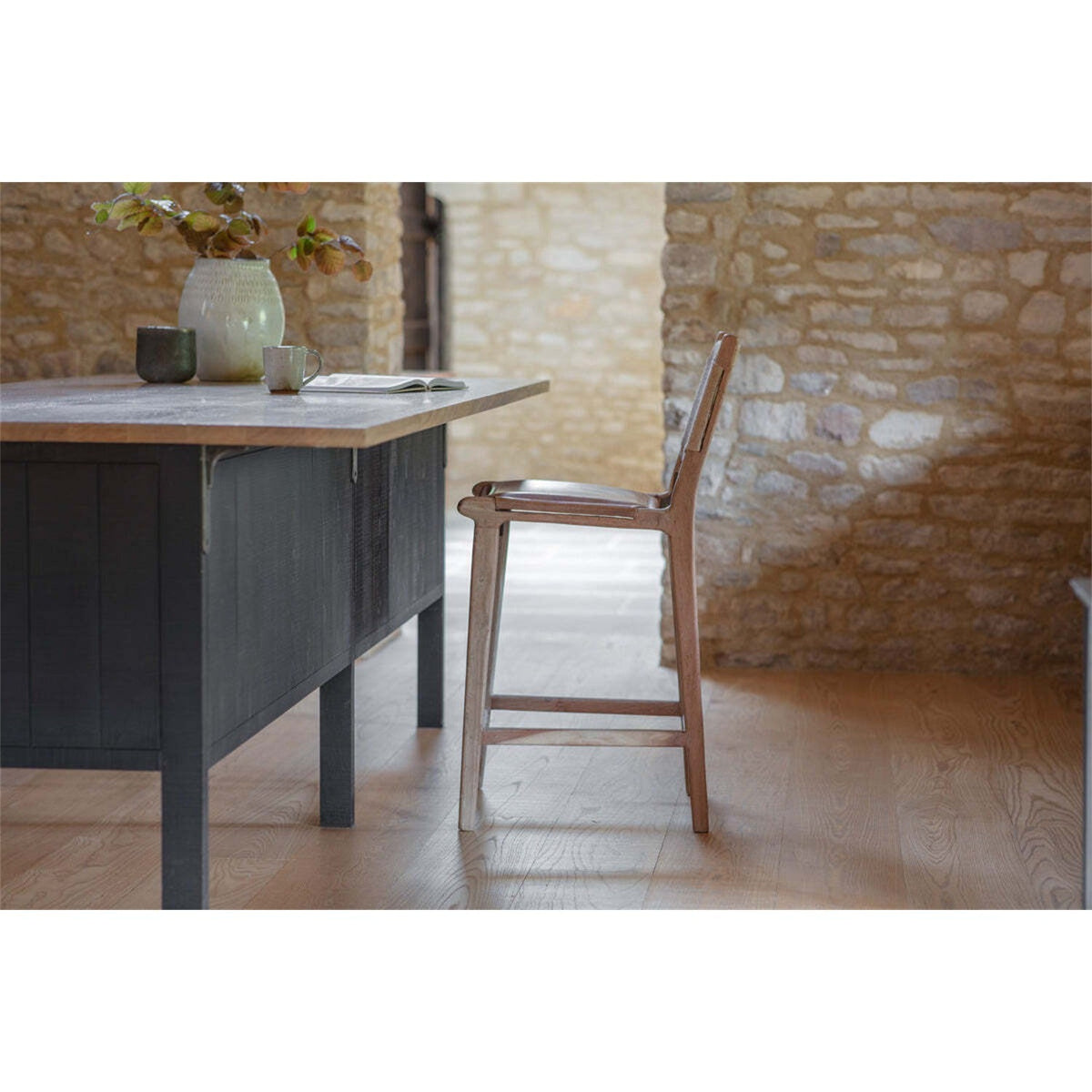 Nayan Leather & Jute Counter Stool - Tan