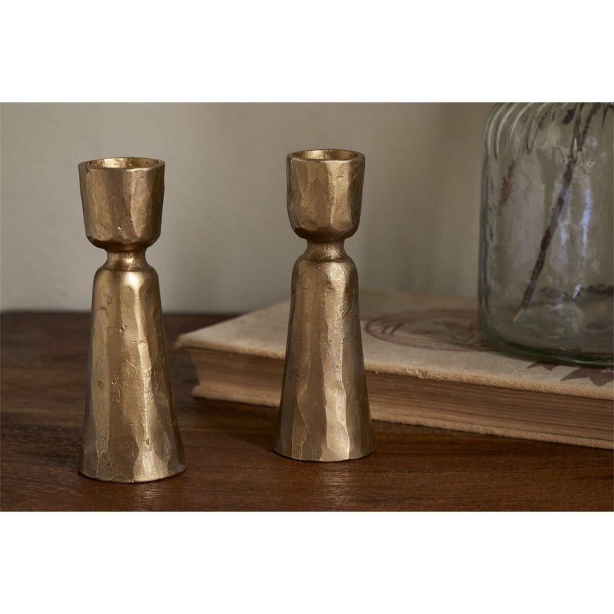 Lokoja Faceted Candlestick - Antique Brass - Set of 2