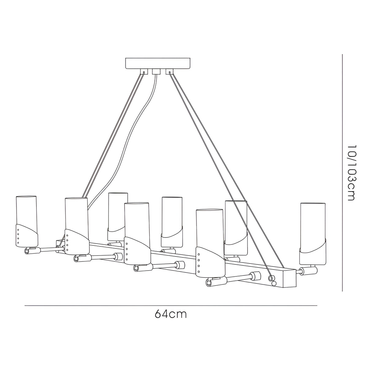 Kopus 8 Light Glass Linear Suspension Light - Polished Chrome