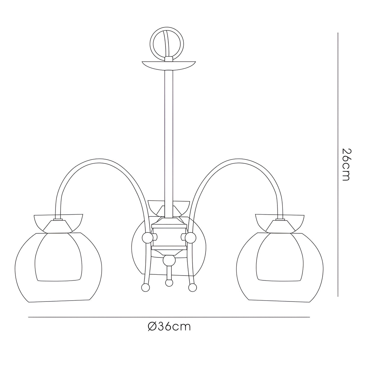 Malvina 36cm 3 Light Glass Chandelier/Semi Flush - Polished Chrome