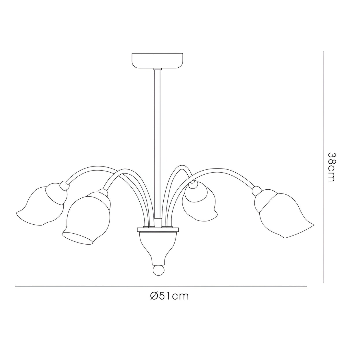 Rimini 51cm 4 Light Opal Glass Chandelier - Satin Brass