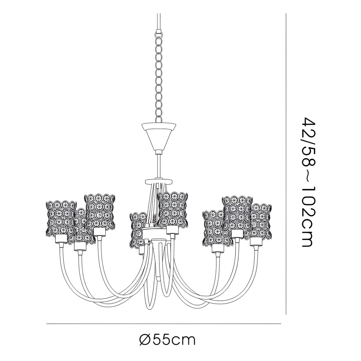 Nelson 56cm 8 Light Crystal Chandelier - Antique Brass