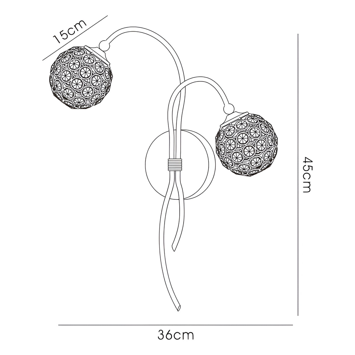 Apollo 2 Light Crystal Wall Light - Satin Nickel