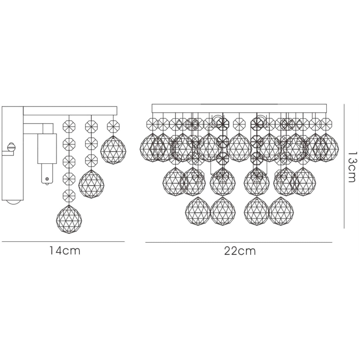 Atla 2 Light Crystal Wall Light With Switch - Chrome/Black