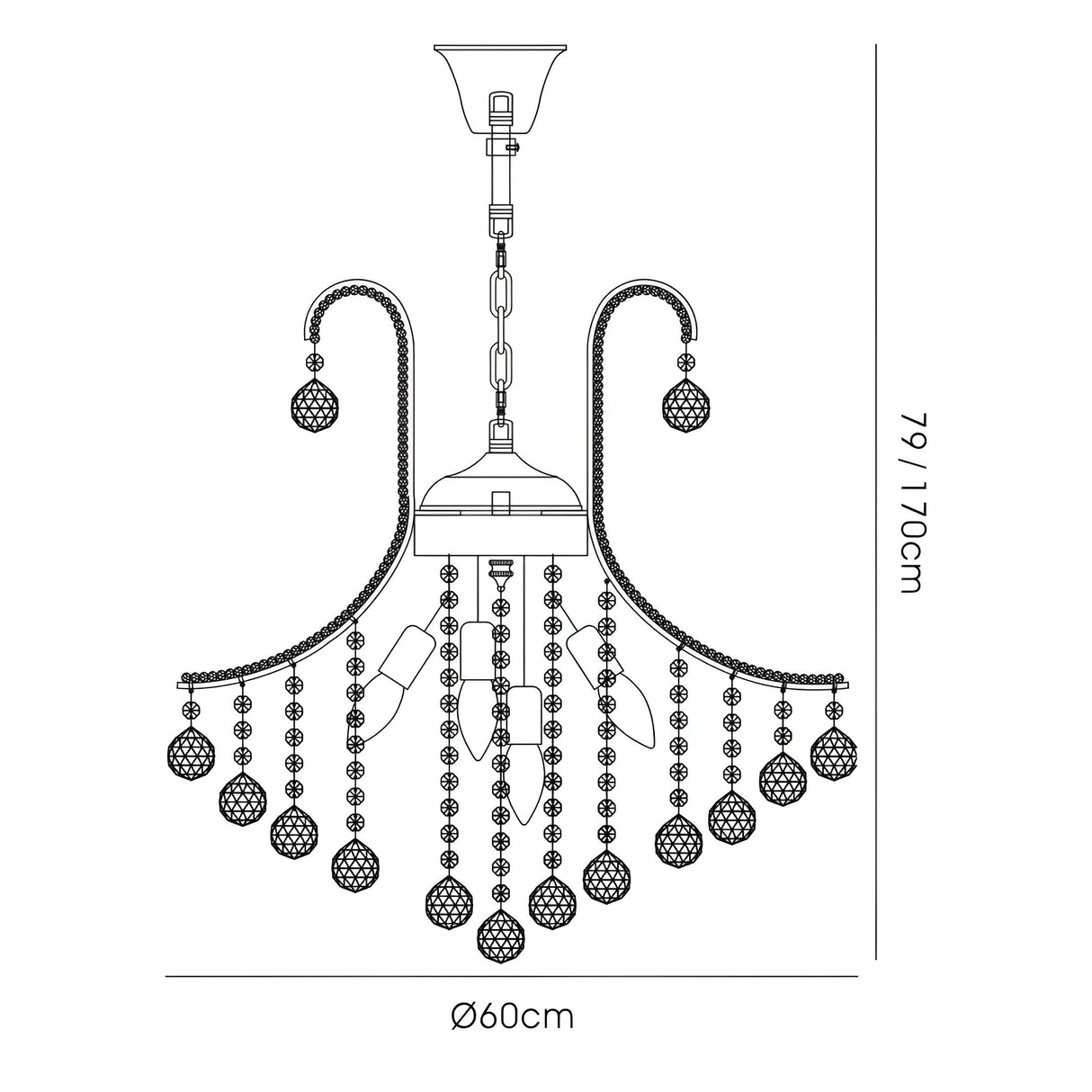 Bask 64cm Round 6 Light Crystal Chandelier - Polished Chrome