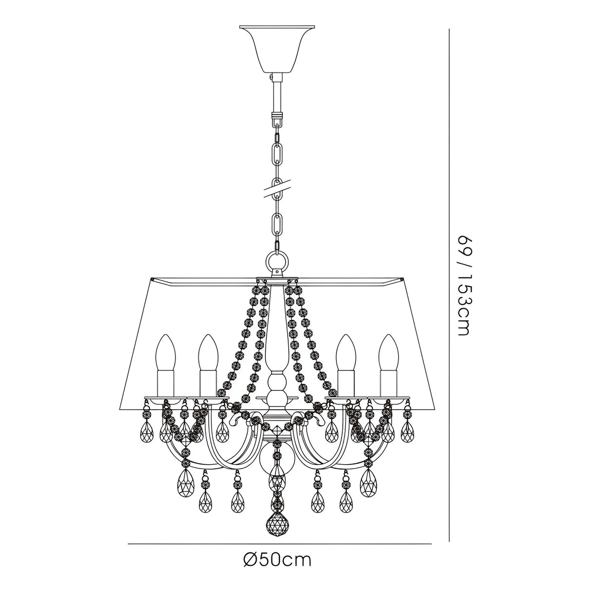 Olivia 50cm 5 Light Crystal Chandelier - Chrome With Black Shade