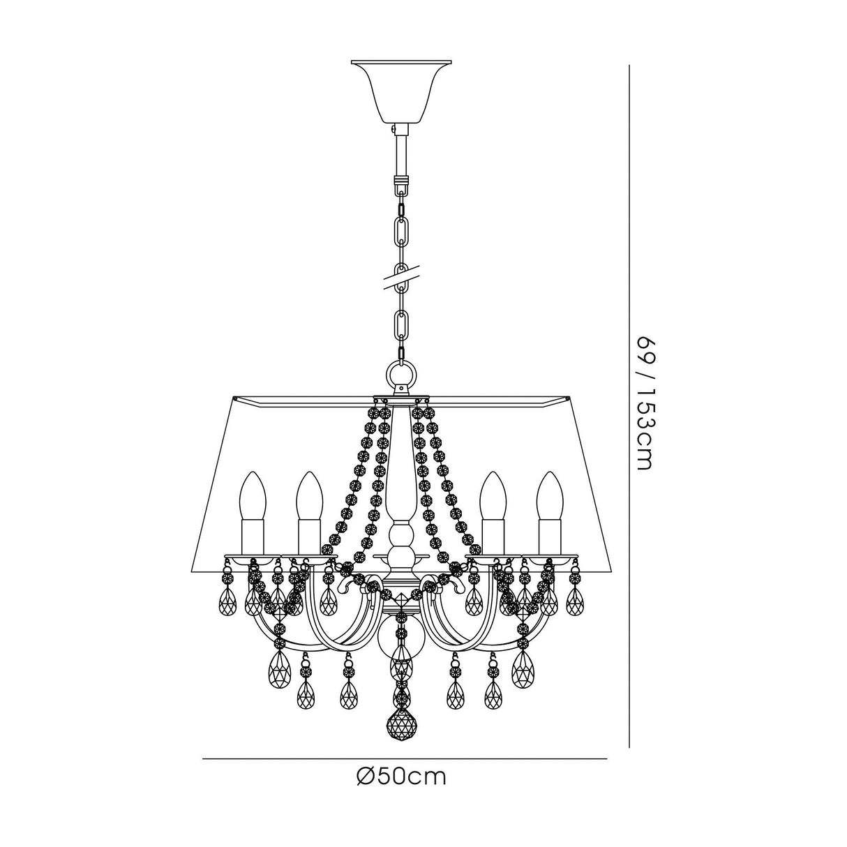 Olivia 50cm 5 Light Crystal Chandelier - Chrome With Grey Shade