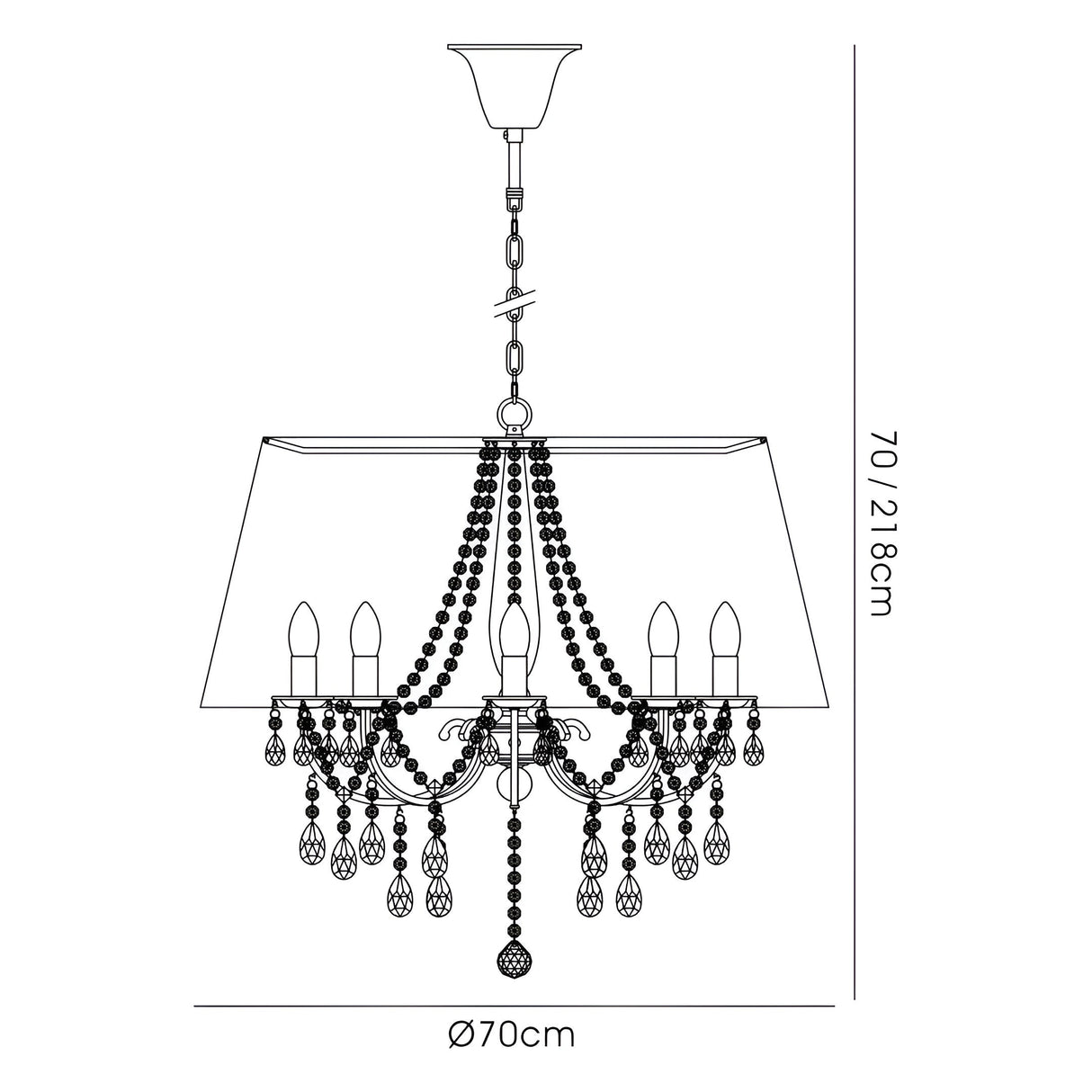 Olivia 70cm 8 Light Crystal Chandelier - Chrome With Bronze Shade