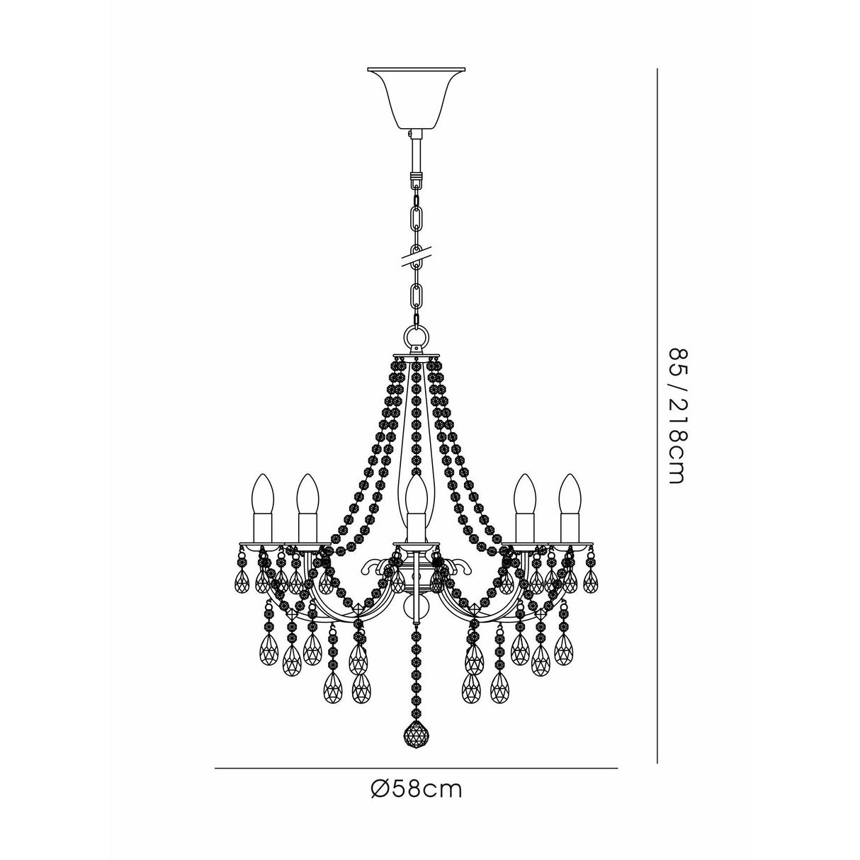 Olivia 58cm 8 Light Crystal Chandelier - Brass (Without Shade)