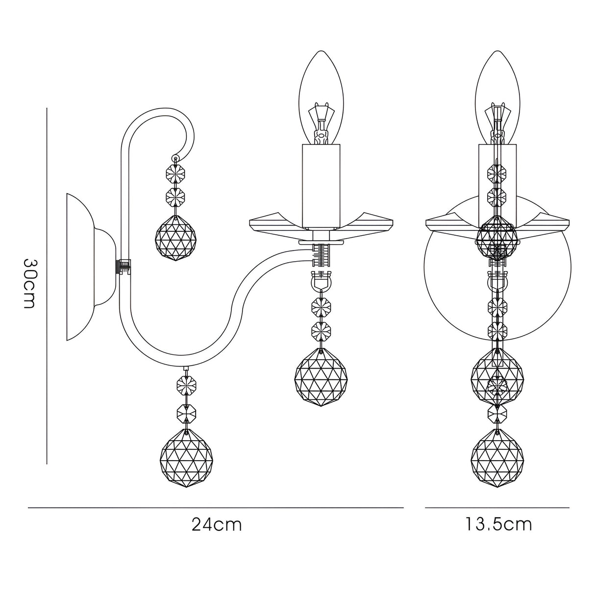 Bianco 1 Light Crystal Wall Light With Switch - Chrome