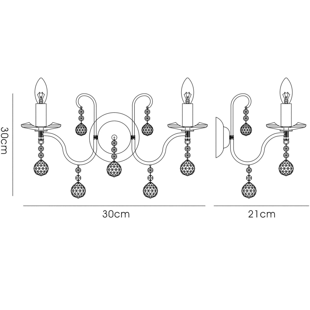 Bianco 2 Light Crystal Wall Light With Switch - Chrome