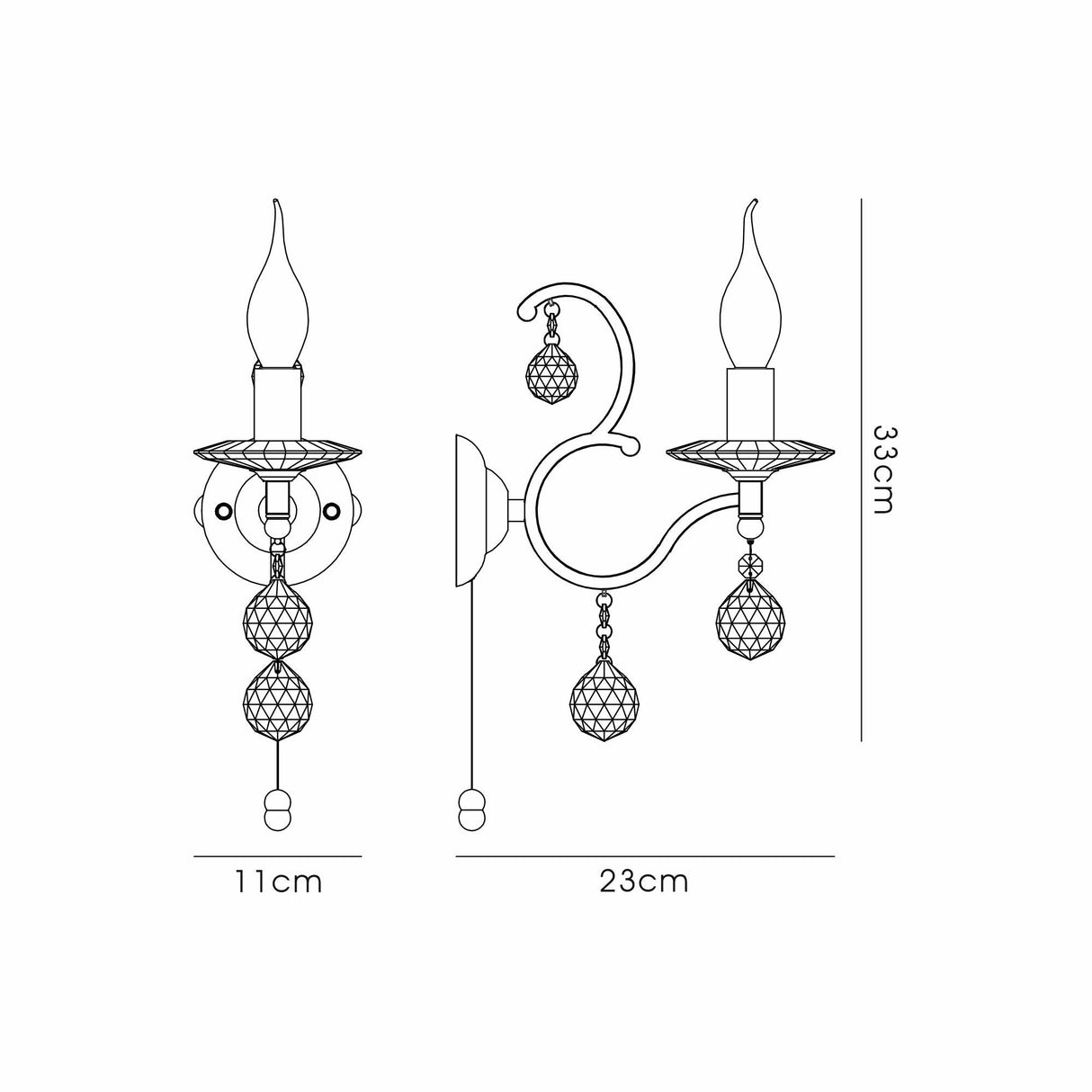 Zinta 1 Light Crystal Wall Light With Switch - Chrome