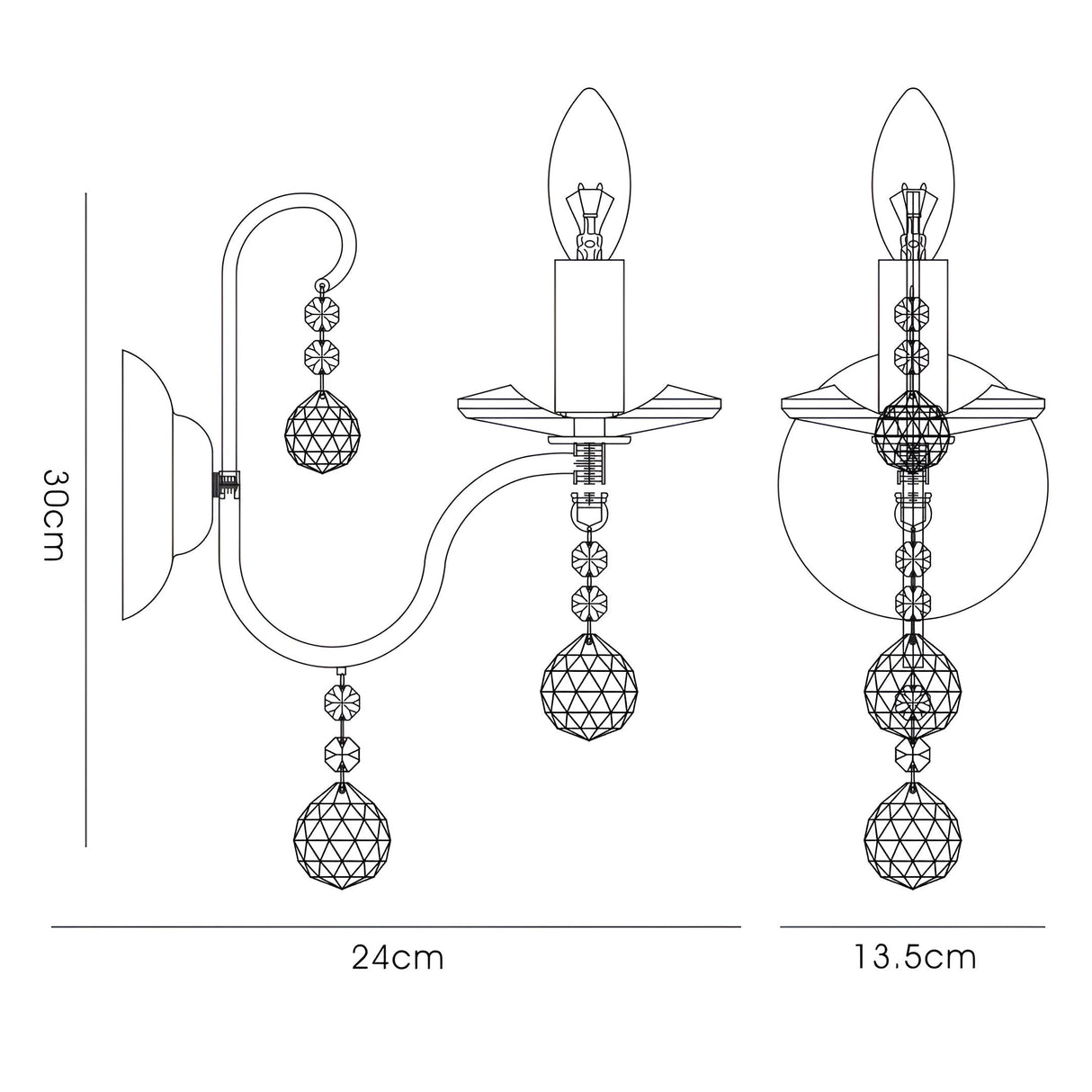 Bianco 1 Light Crystal Wall Light With Switch - Gold