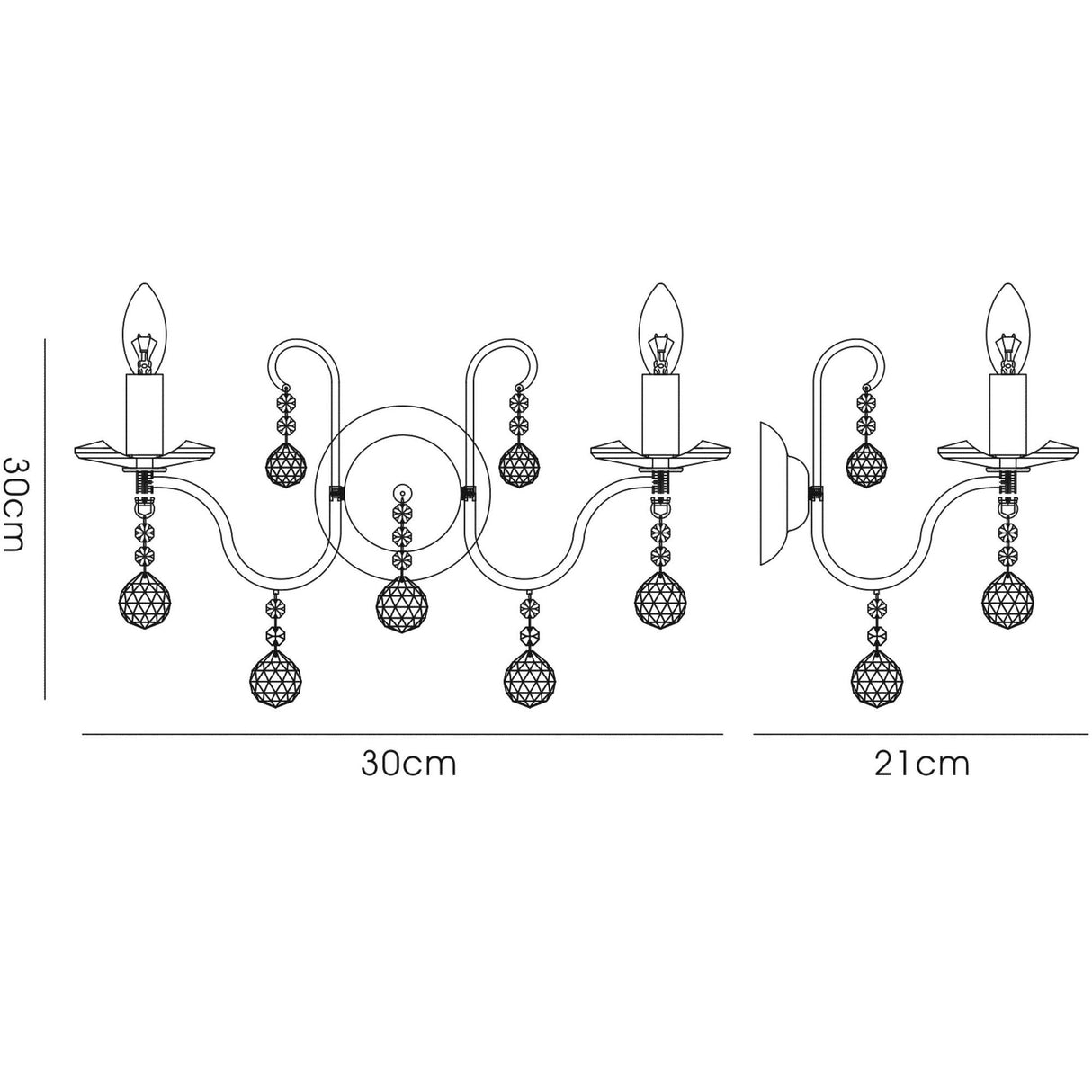 Bianco 2 Light Crystal Wall Light With Switch - Gold