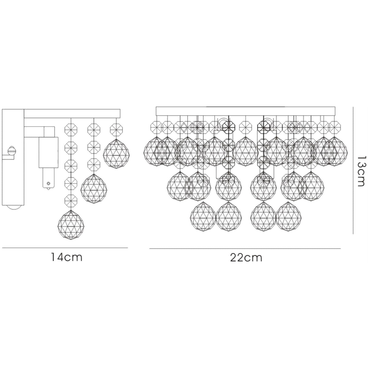 Atla 2 Light Crystal Wall Light With Switch - Gold