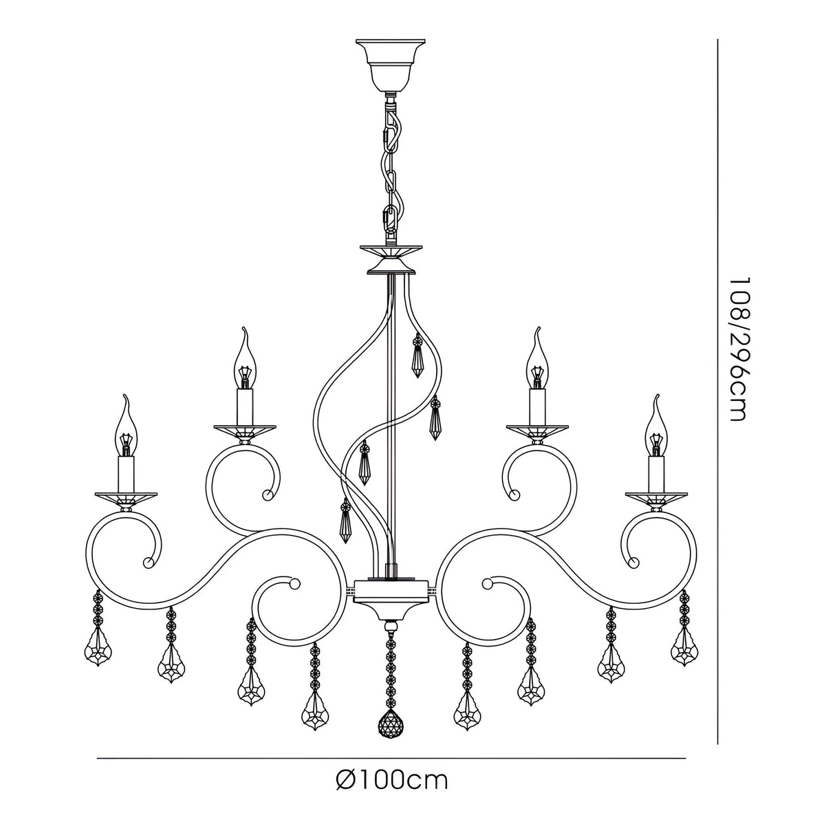 Torino 100cm 18 Light Crystal Chandelier - Polished Chrome