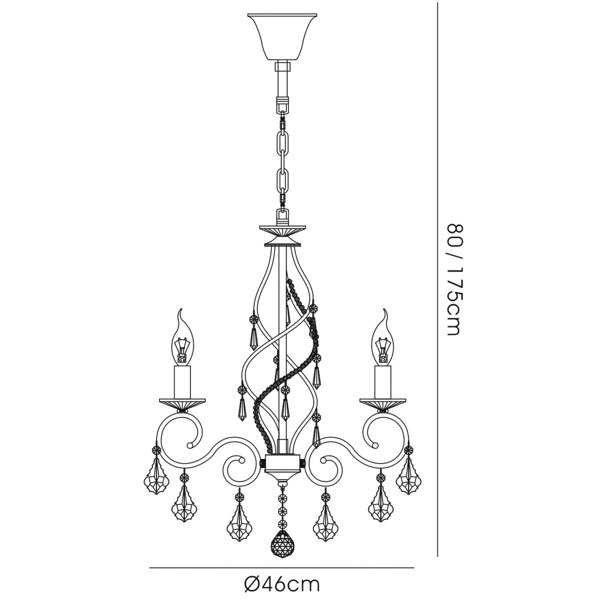 Torino 46cm 3 Light Crystal Chandelier - Polished Chrome