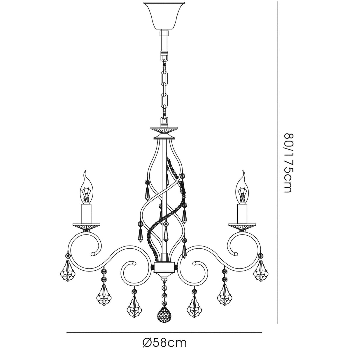 Torino 58cm 5 Light Crystal Chandelier - Polished Chrome