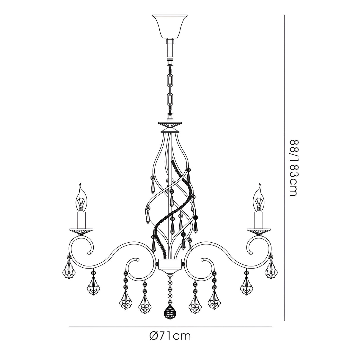 Torino 74cm 8 Light Crystal Chandelier - Polished Chrome