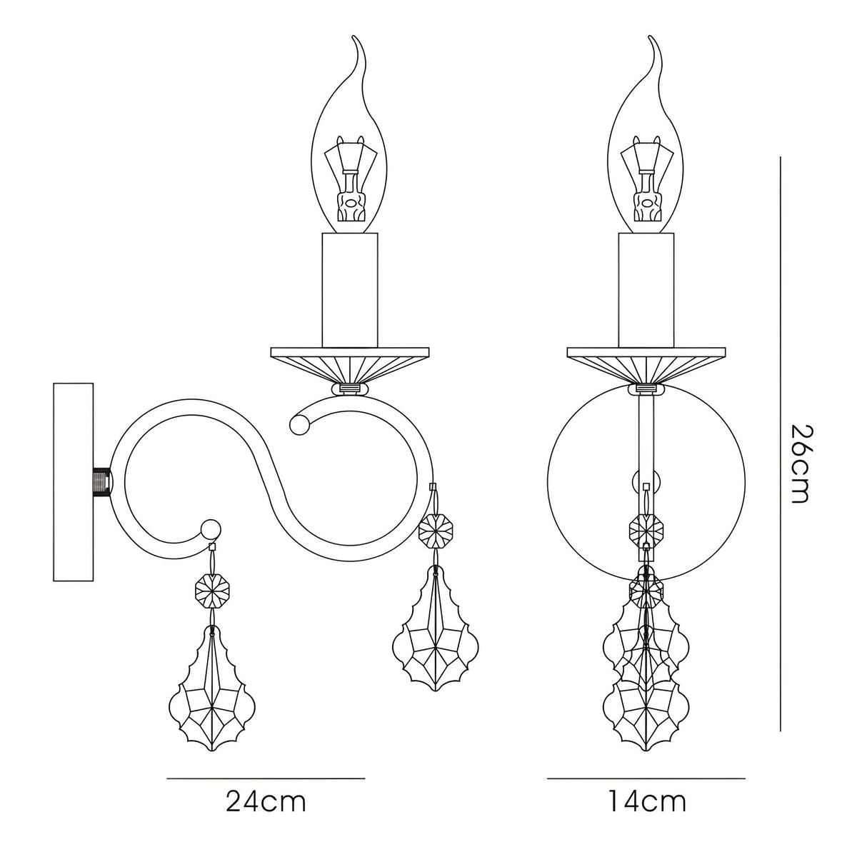 Torino 1 Light Crystal Wall Light With Switch - Gold