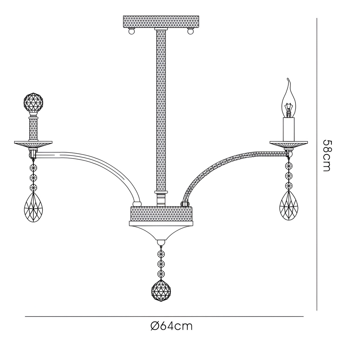 Fiore 62cm 6 Light Crystal Chandelier - Black Chrome