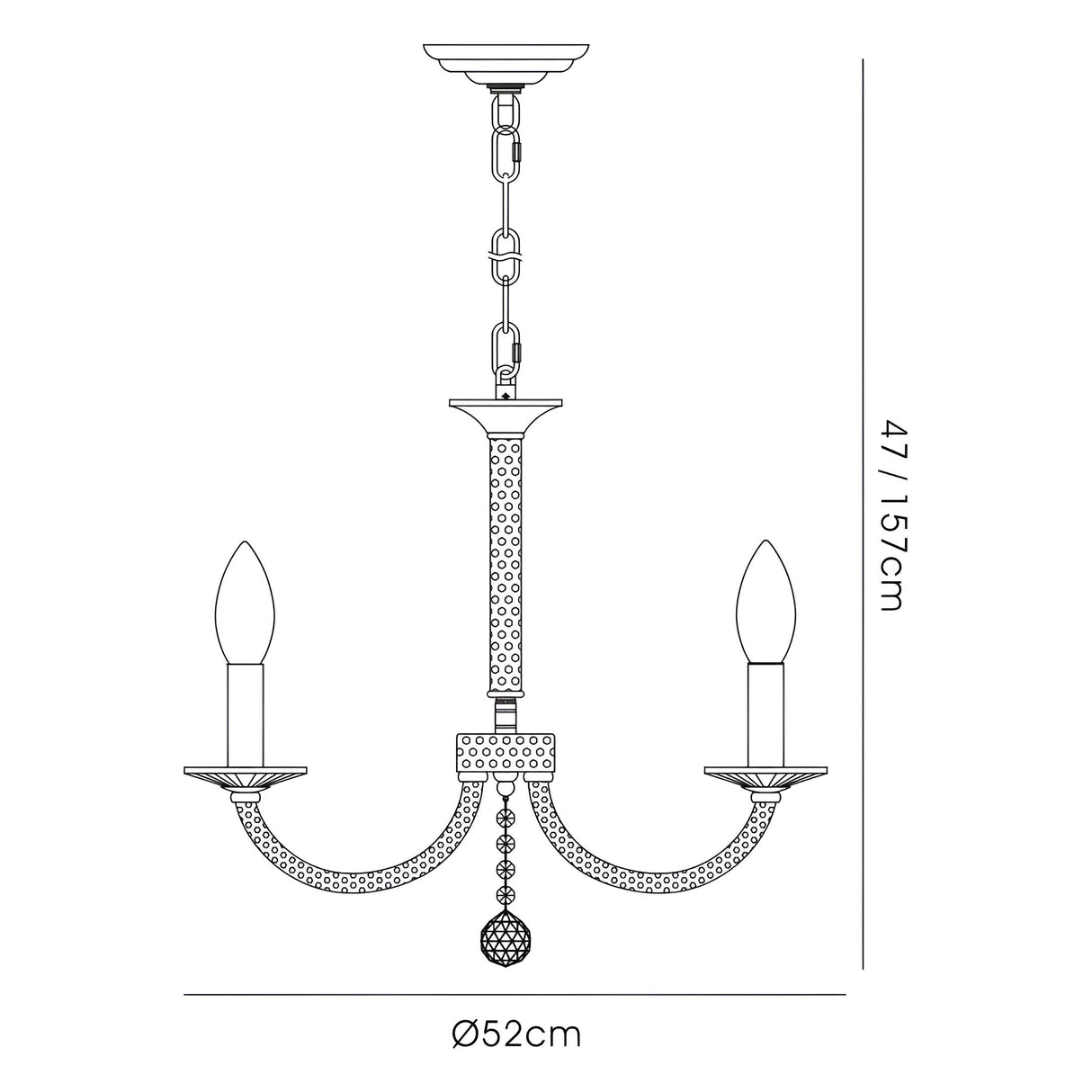 Elena 52cm 3 Light Crystal Chandelier - Polished Chrome