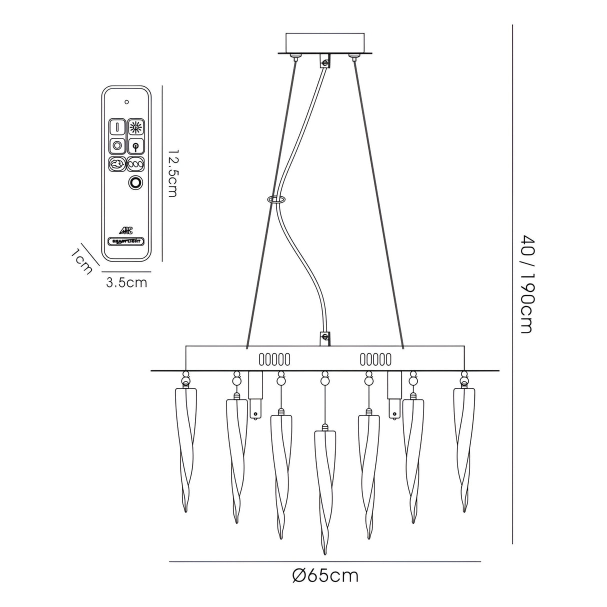 Tropez LED Glass Suspension Light With RGB Remote - Chrome