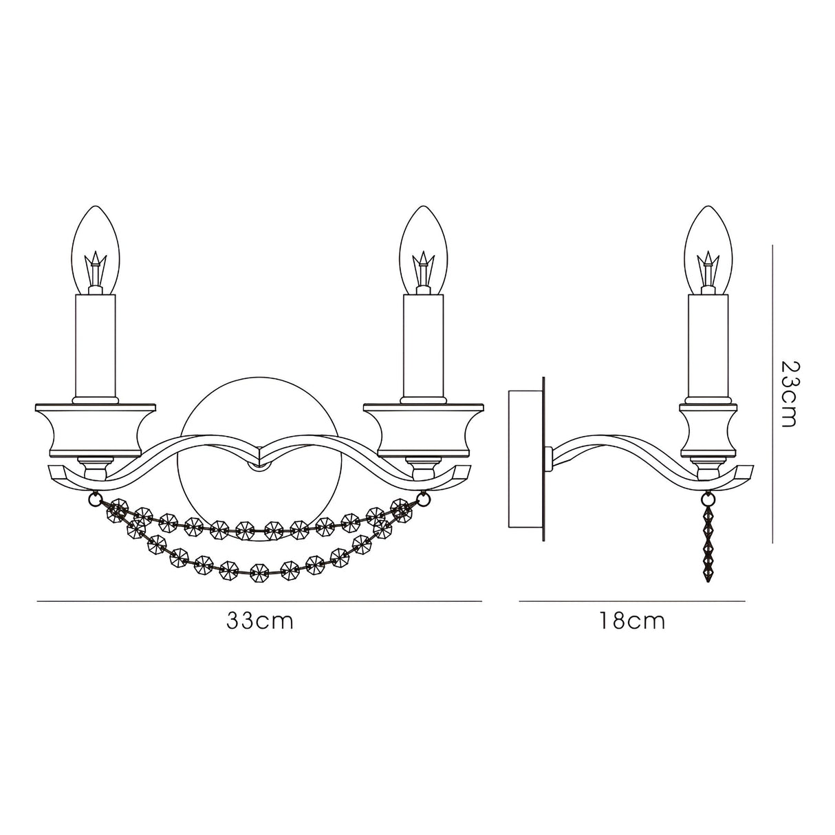 Nydia 2 Light Crystal Wall Light - Polished Chrome