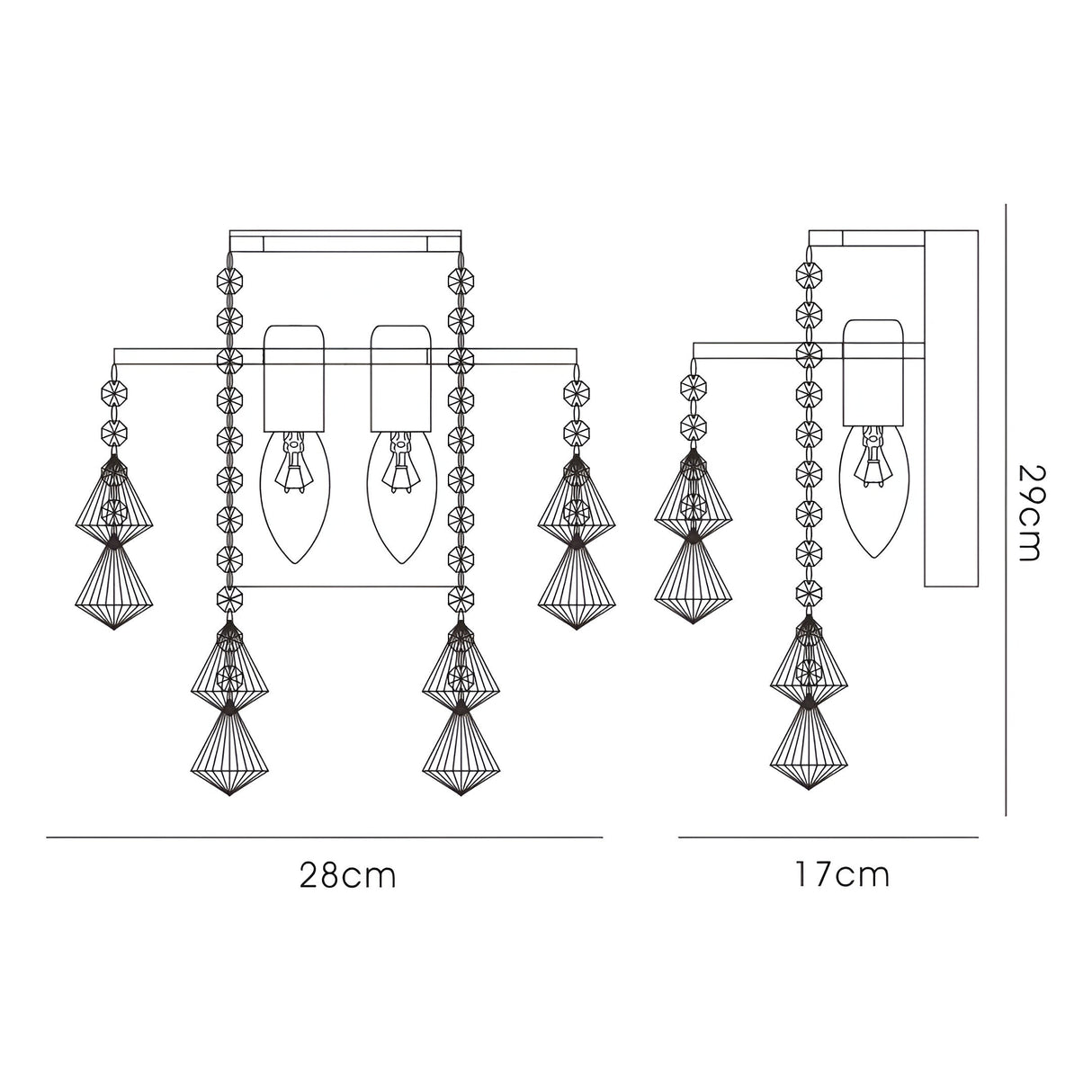 Inina 2 Light Crystal Wall Light With Switch - Chrome