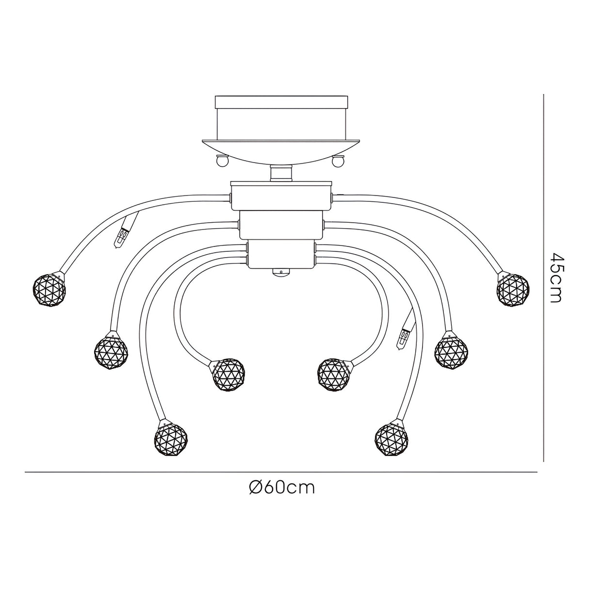 Xeena 10 Light Crystal Semi-Flush Ceiling Light – French Gold