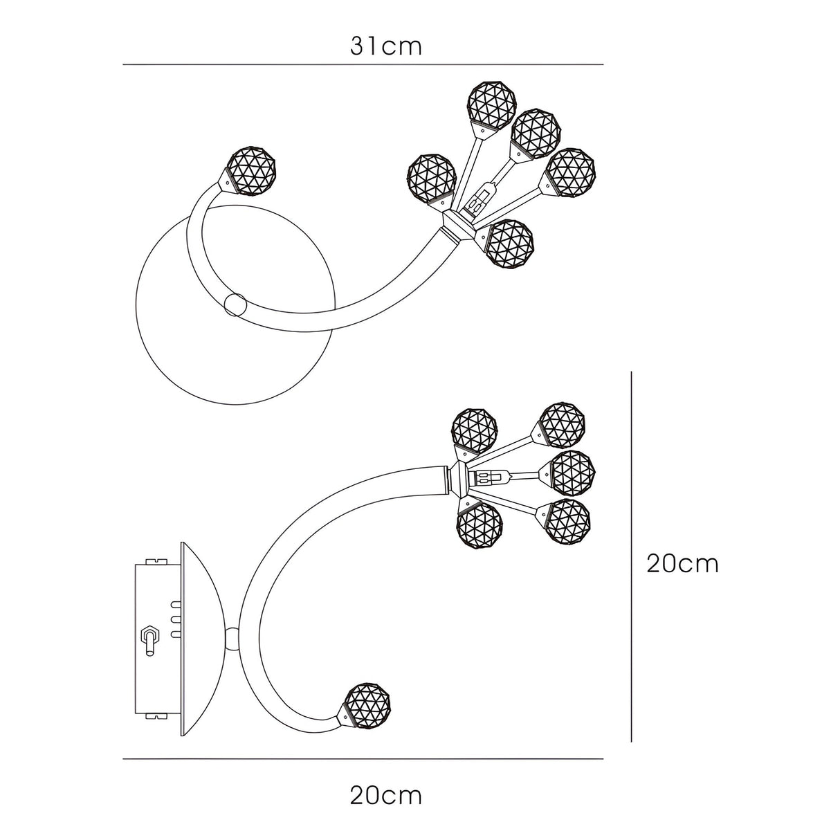 Octavia 1 Light Crystal Left Wall Light With Switch - Chrome